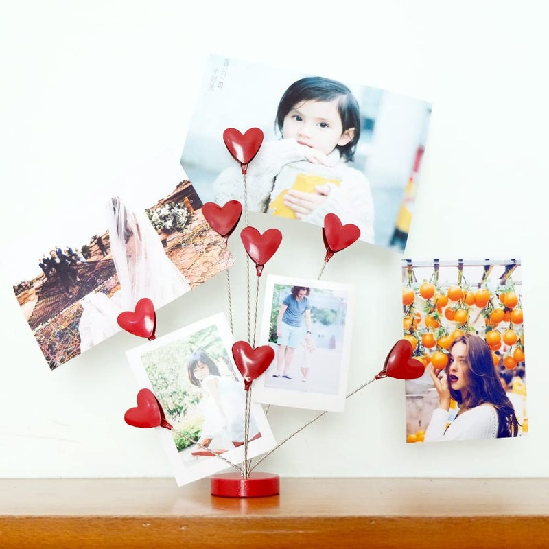 TFu 8-Branch Family Tree Picture Frame Holder, Card Photo Clips Holder Desk Stand for Memo Paper Note Photo Christmas Wedding Card Display (Red Heart) - Image 3